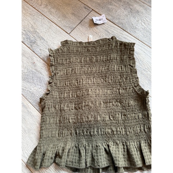 American Eagle Smocked Shirt Small Olive Green Peplum NWT Coquette NWT Milkmaid - Picture 3 of 11